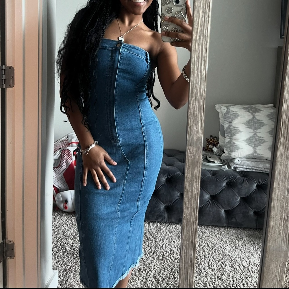 Source Unknown Blue Strapless Bodycon Dress